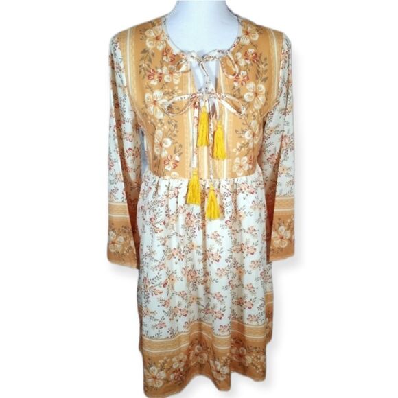 YELLOW FLORAL BOHO-INSPIRED DRESS SZ.S & L AVAILABLE NWOT - Picture 1 of 7
